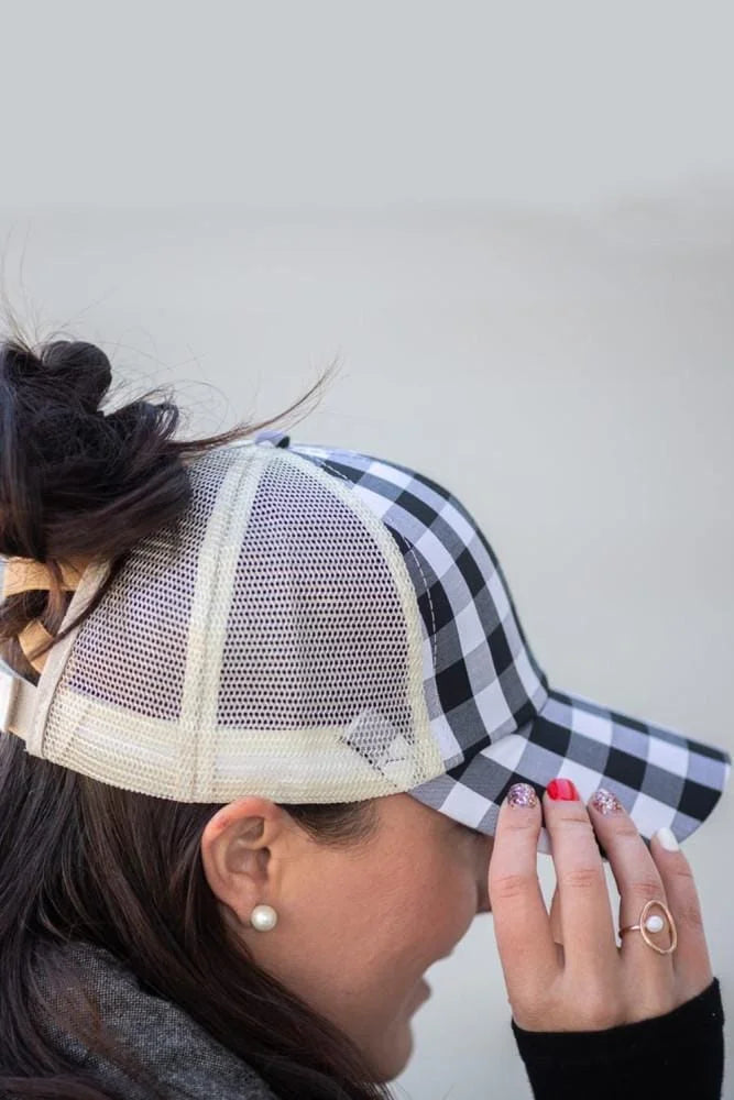 Plaid Mesh Crisscross Back Cap