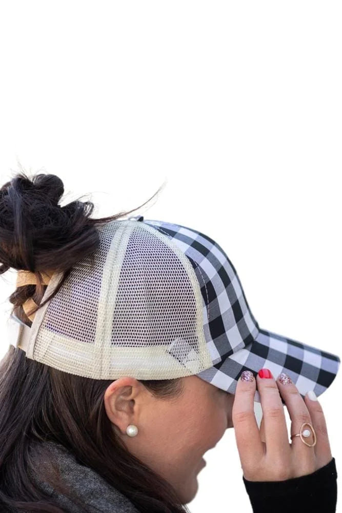Plaid Mesh Crisscross Back Cap