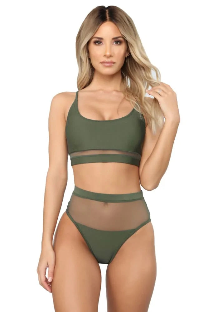 Mesh Patchwork High Waist Bikini