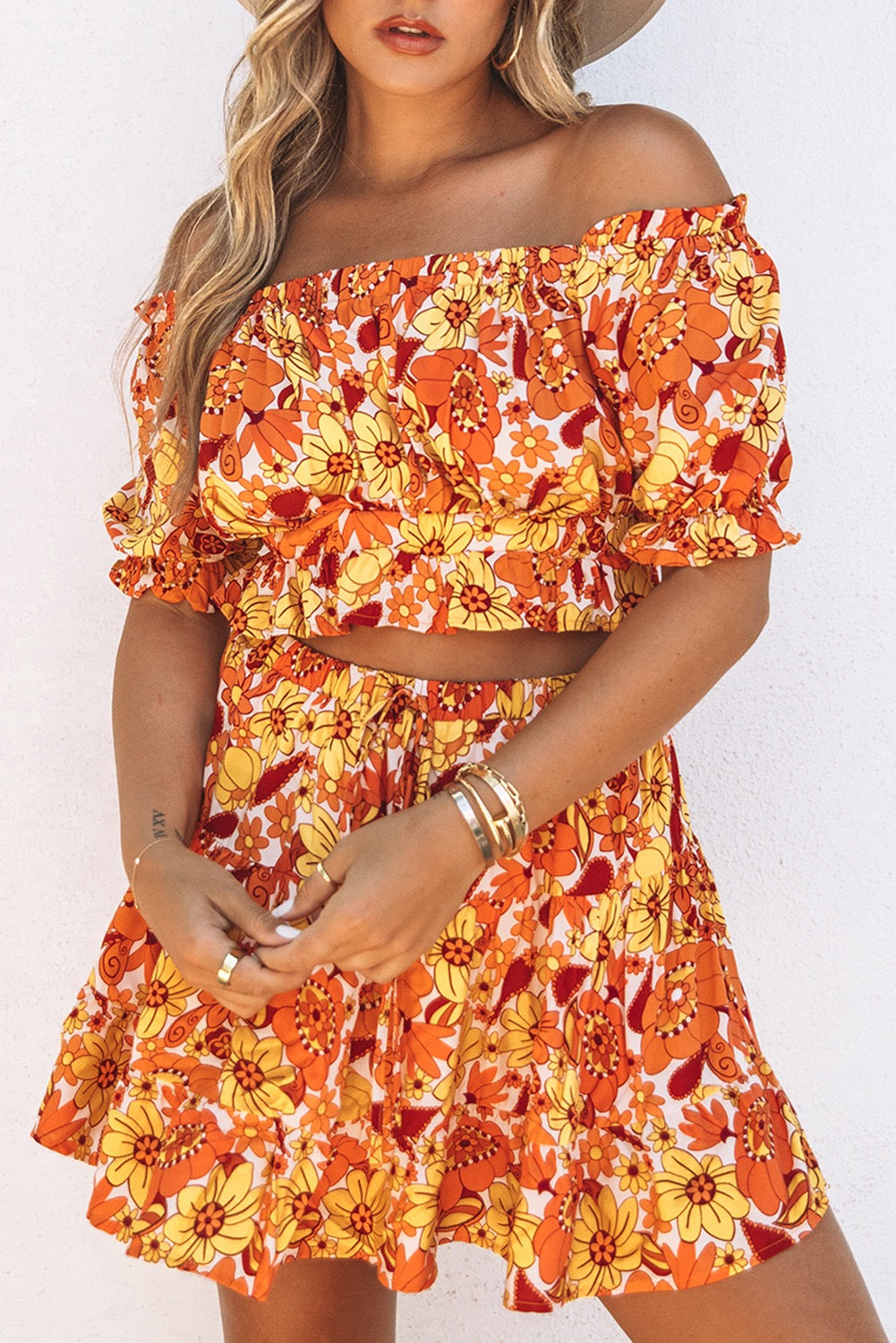 Summer in Paris Boho Floral Skirt Set