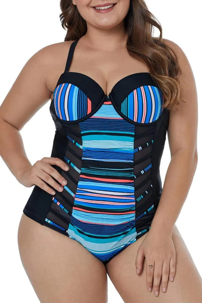 Striped Block One Piece Swimsuit
