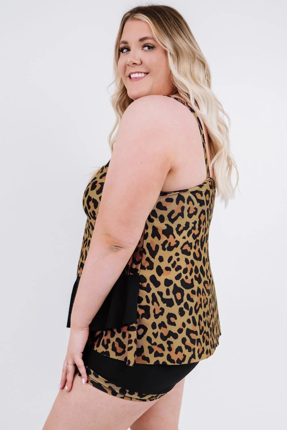 Leopard Splicing Plus Size Shorts Set