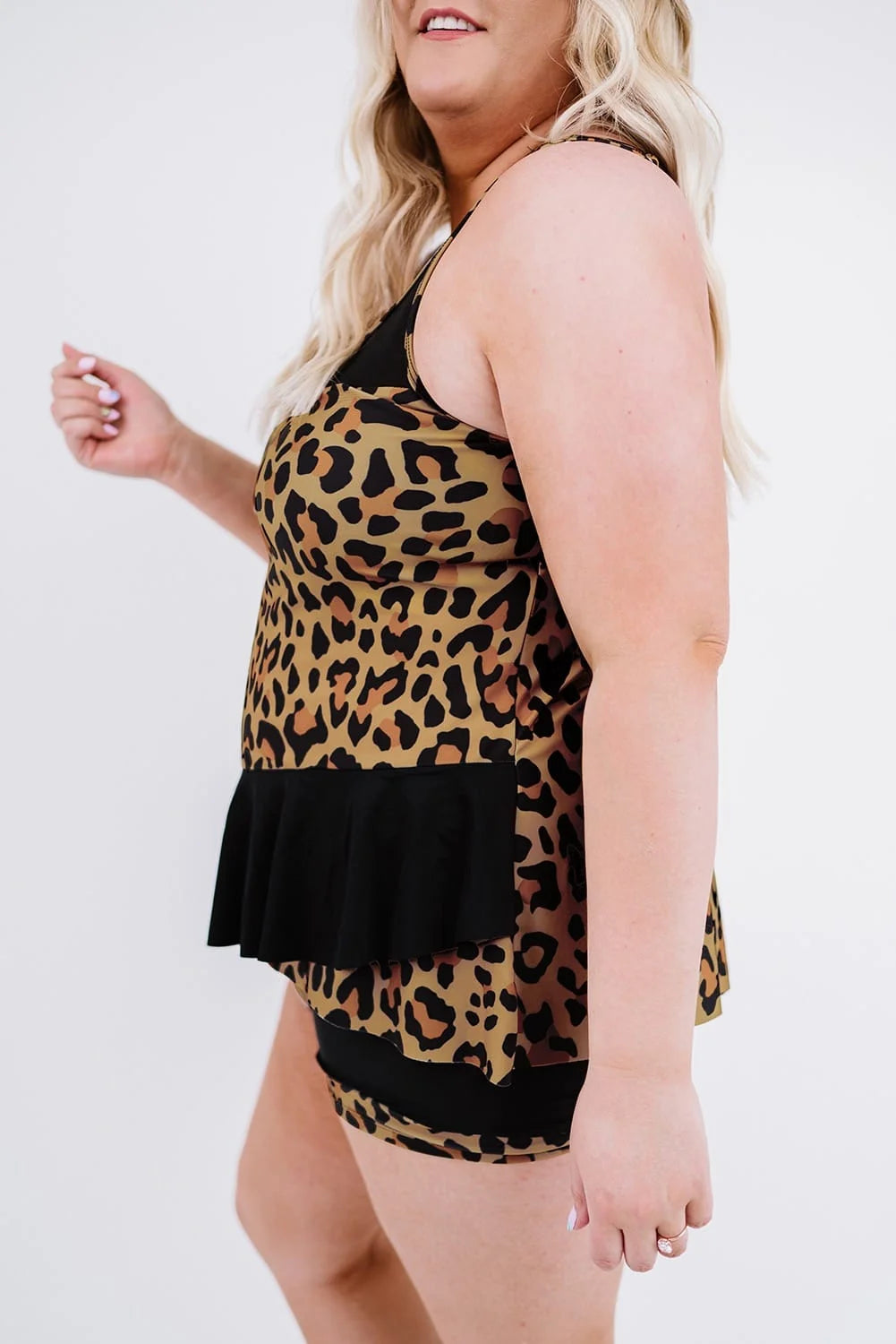 Leopard Splicing Plus Size Shorts Set