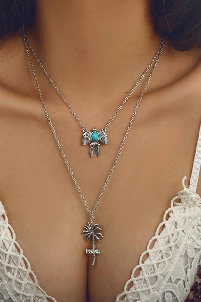 Beach Coconut Tree Thunderbird Multilaye Necklace