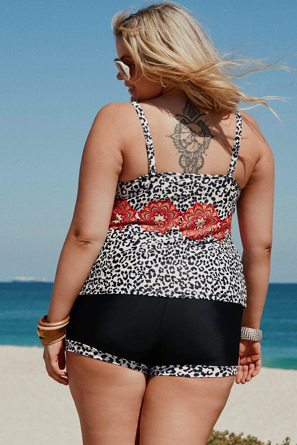 Plus Size Mixed Print Tankini
