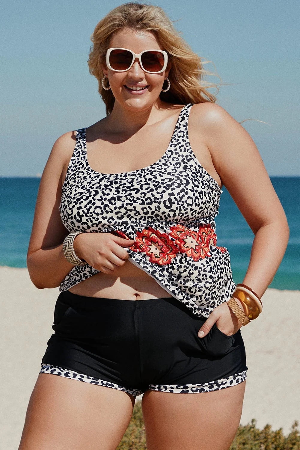 Plus Size Mixed Print Tankini