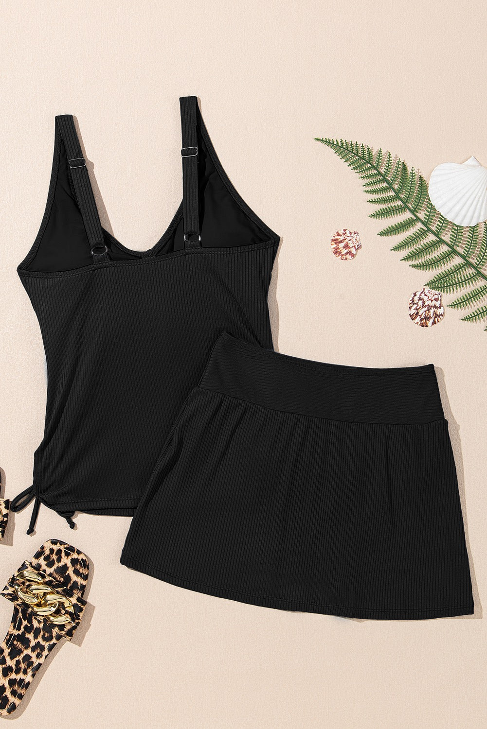 Ribbed Knit Tank Skort Swimsuit