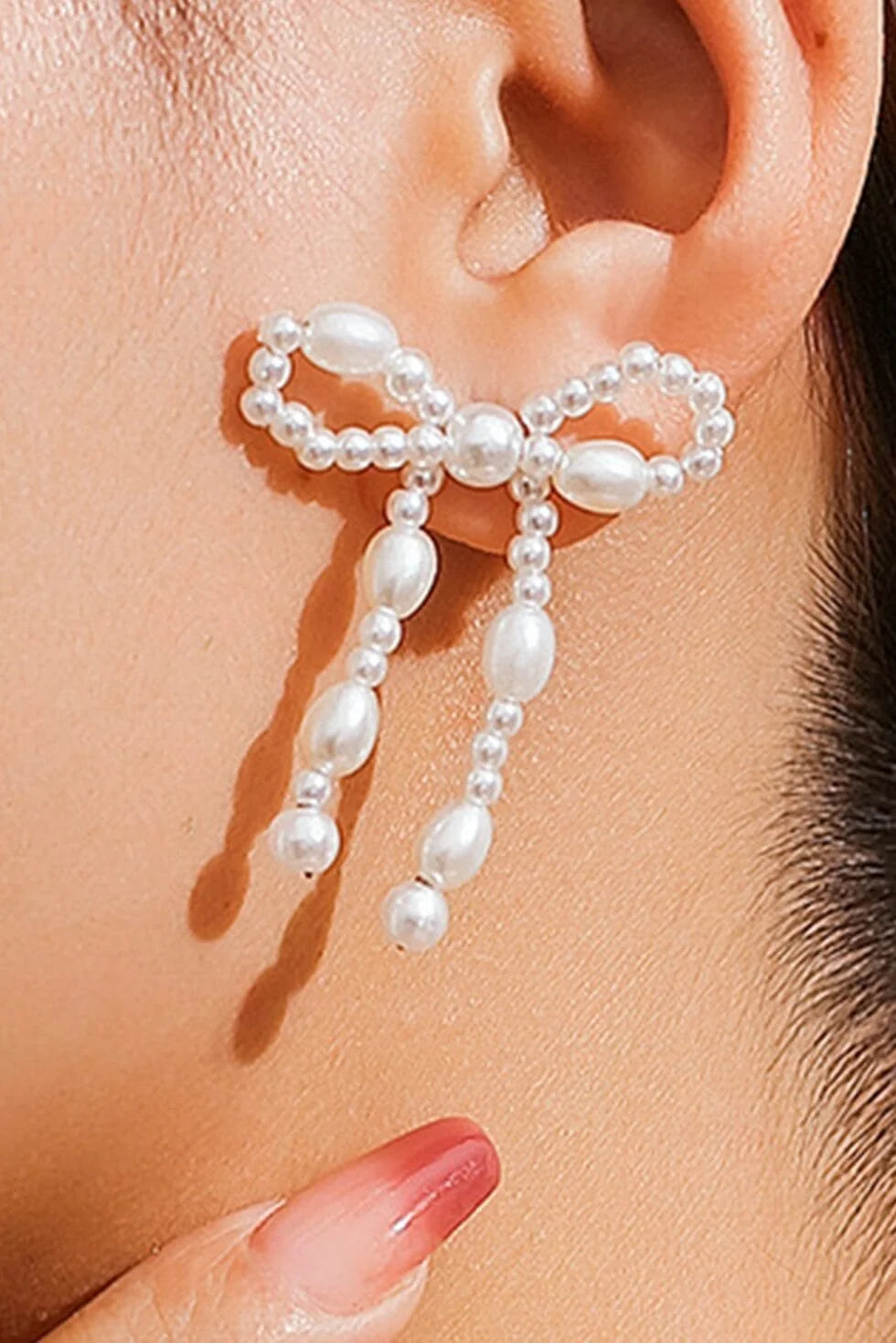 Pearl Beaded Bowknot Earrings