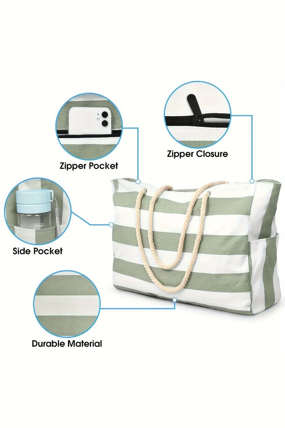 Striped Canvas Large Tote Bag
