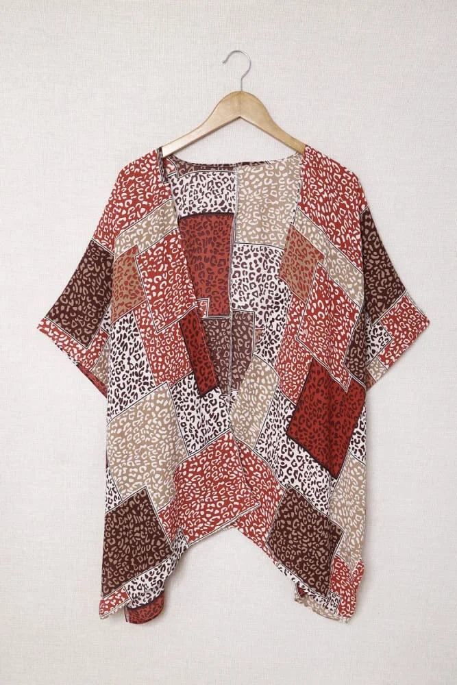 Leopard Colour Block Open Front Kimono