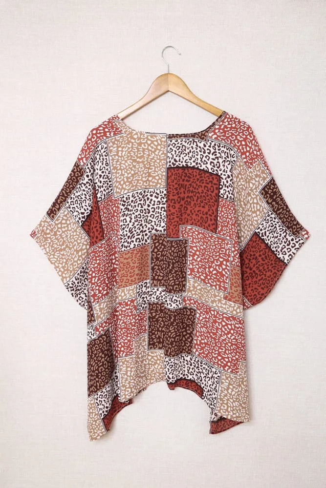 Leopard Colour Block Open Front Kimono