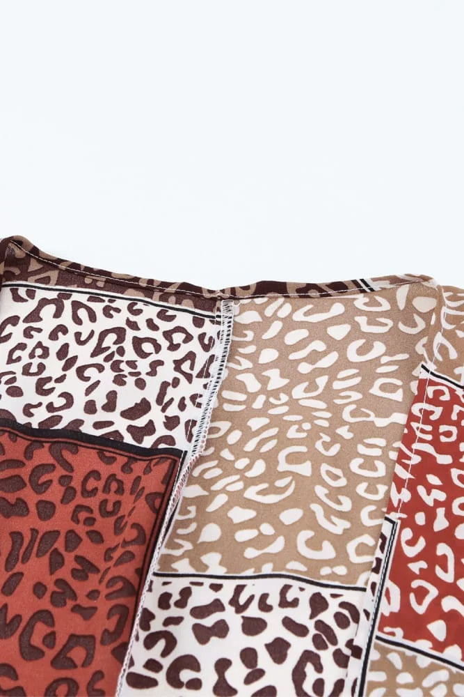 Leopard Colour Block Open Front Kimono