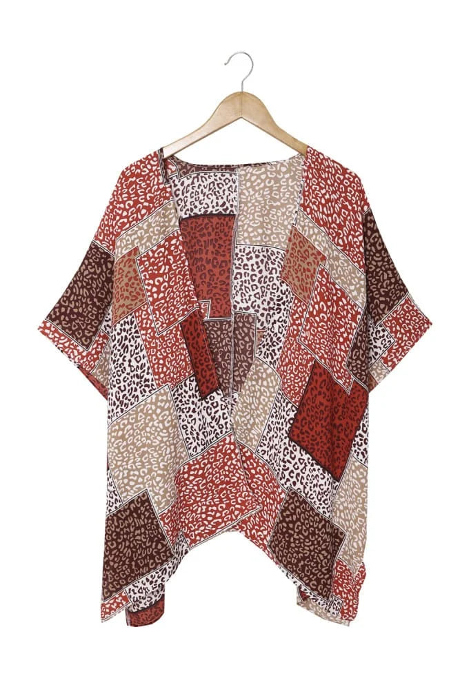 Leopard Colour Block Open Front Kimono