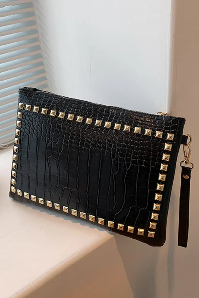 Crocodile Pattern Studded Sling Bag