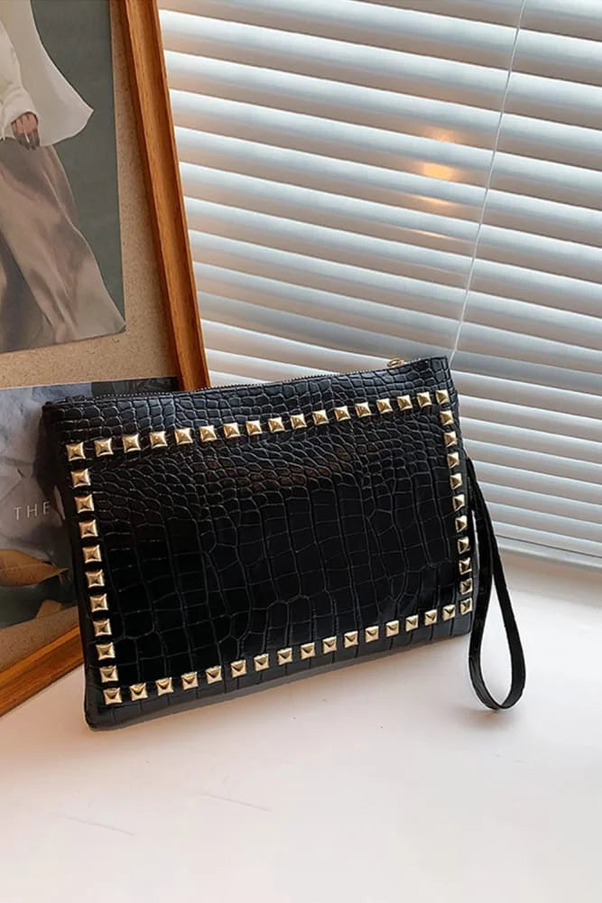 Crocodile Pattern Studded Sling Bag