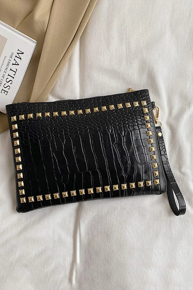 Crocodile Pattern Studded Sling Bag