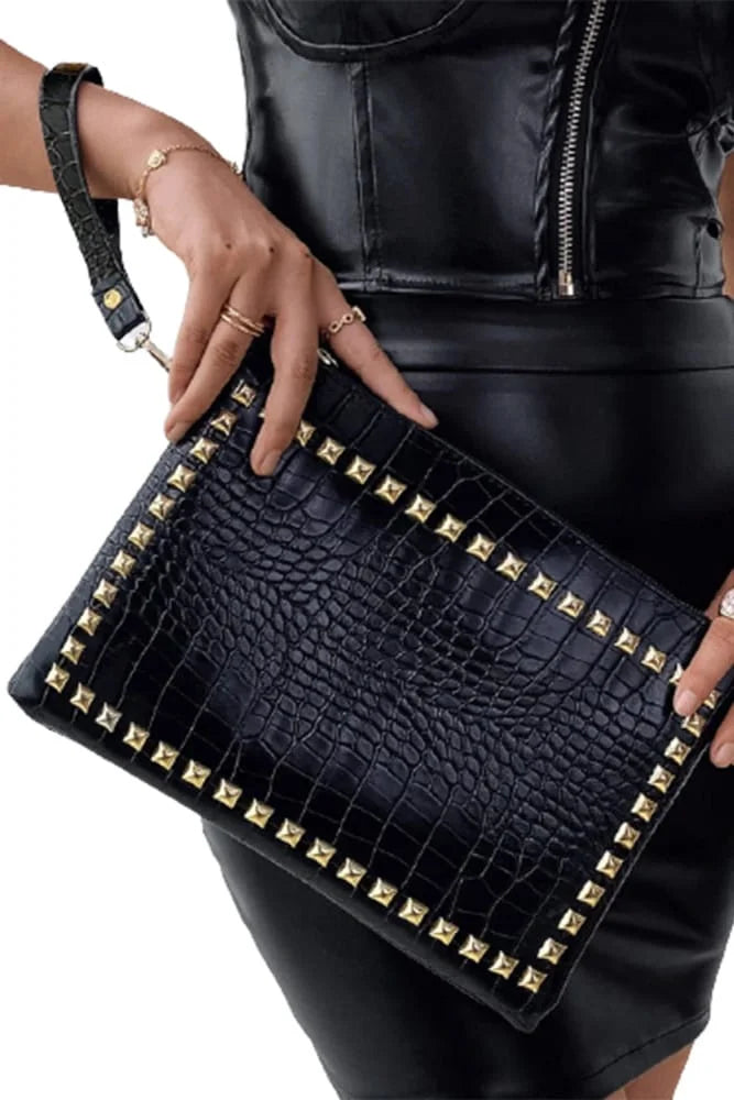 Crocodile Pattern Studded Sling Bag