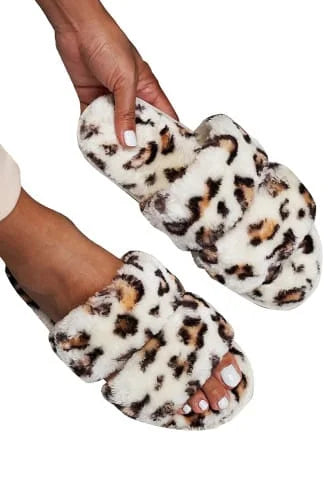 Double Straps Faux Fur Slippers