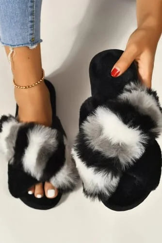 Colour Block Plush Slippers