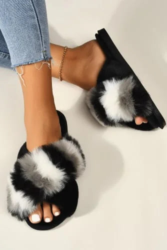 Colour Block Plush Slippers