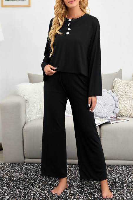 Black Long Sleeve Wide Leg lounge Set