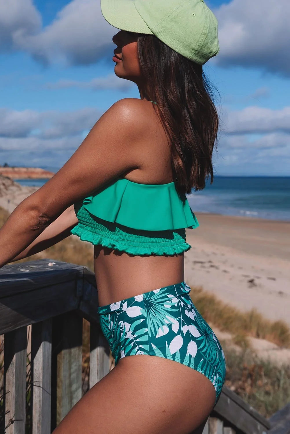 Green Ruffle High Waist Bikini