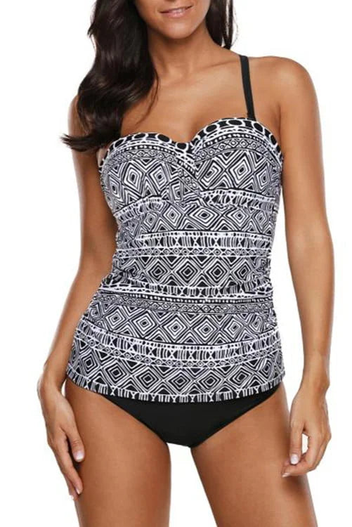 Monochrome Strappy Back Tankini