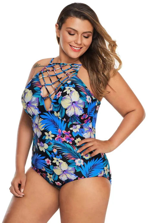 Crisscross Teddy High Neck Floral Swimwear
