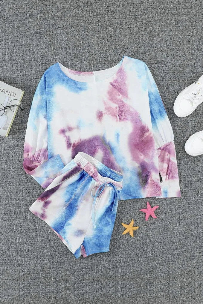 Bat Sleeve Tie-dye Knit Lounge Set