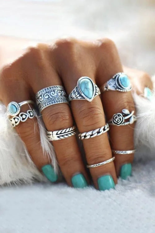 Turquoise Rose Retro Ring Sets