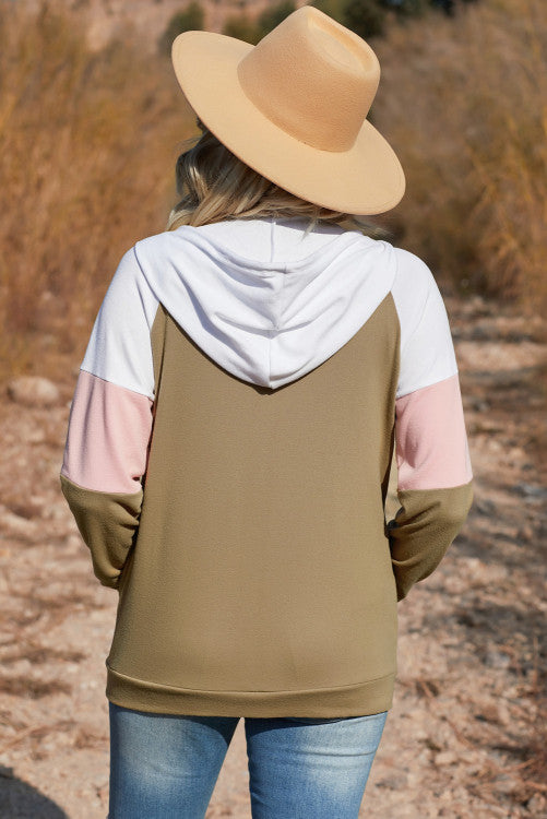 Color Block Kangaroo Pockets Hoodie
