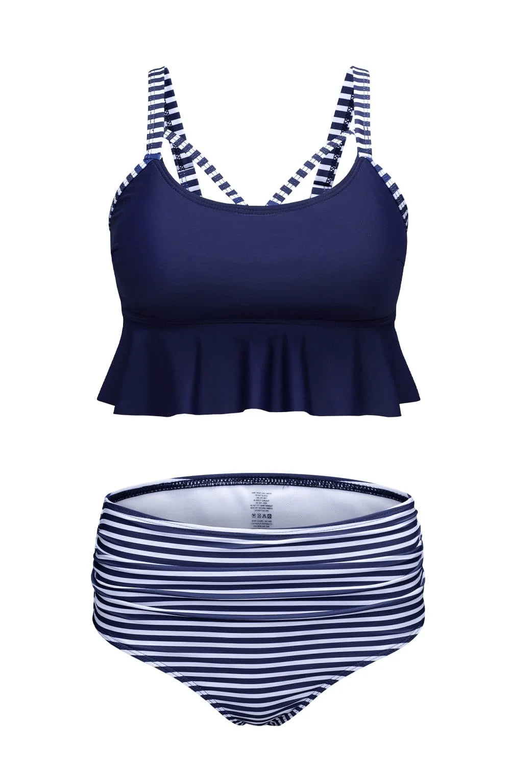 Ruffle Crop Top and Striped High Waist Bikini
