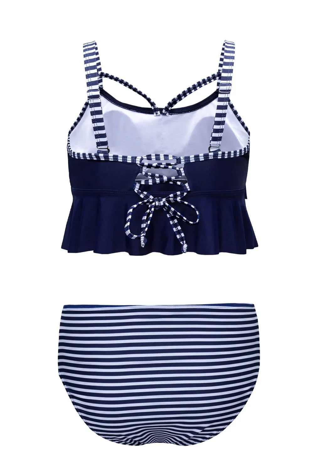 Ruffle Crop Top and Striped High Waist Bikini