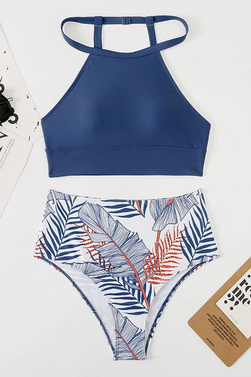 High Waist Leaf Print Bikini Set