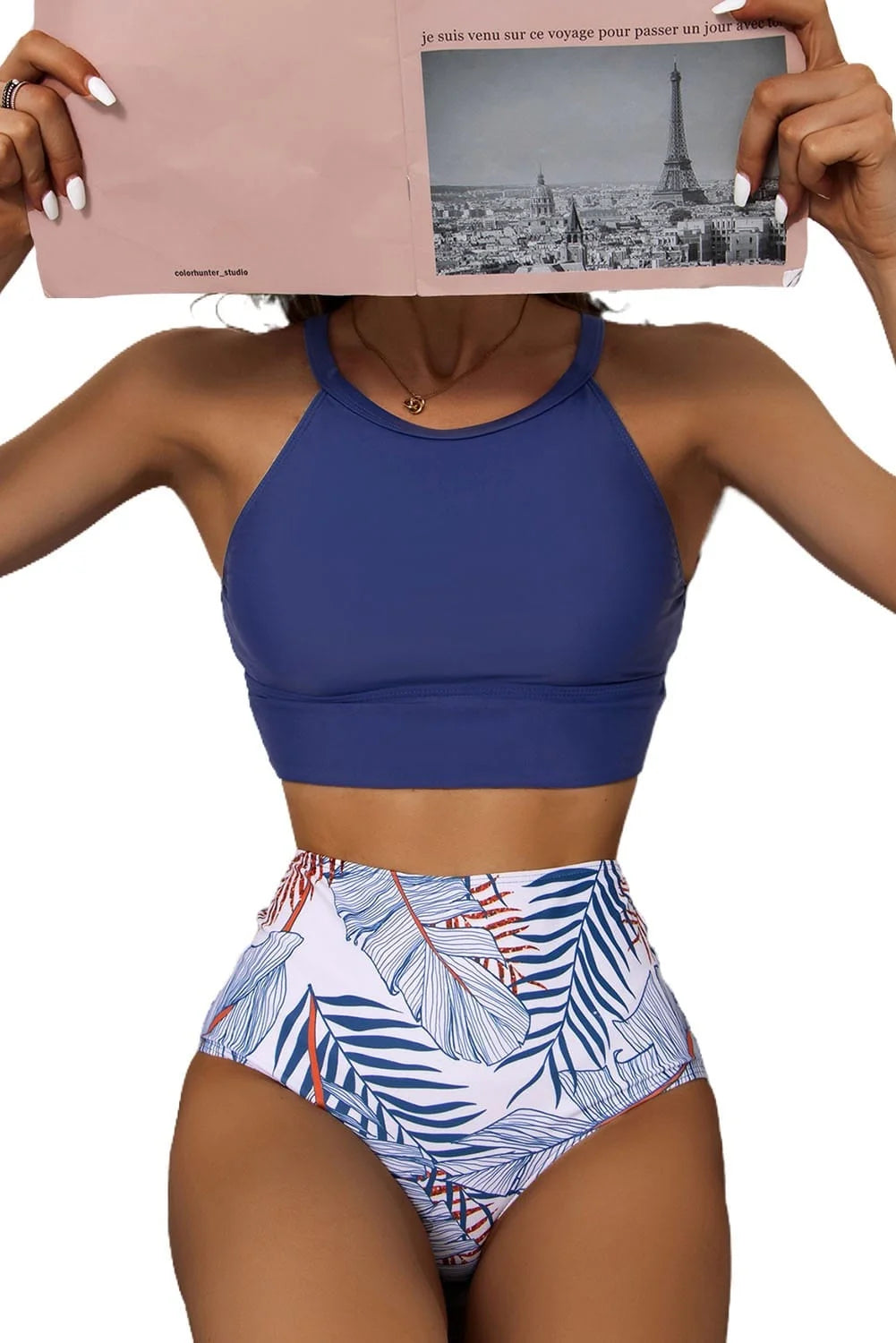 High Waist Leaf Print Bikini Set