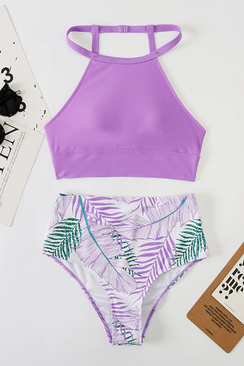 High Waist Leaf Print Bikini Set