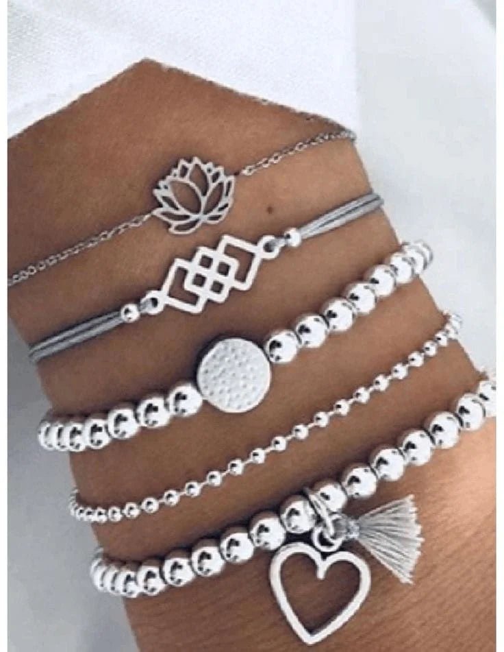 Lotus Beading Tassel Bracelet Set