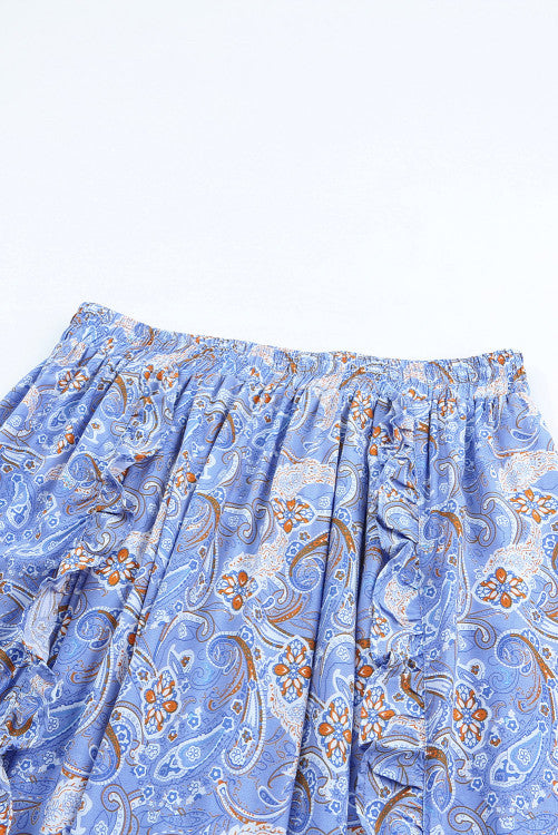 Floral Print Ruffles Crop Tank and Maxi Skirt Set