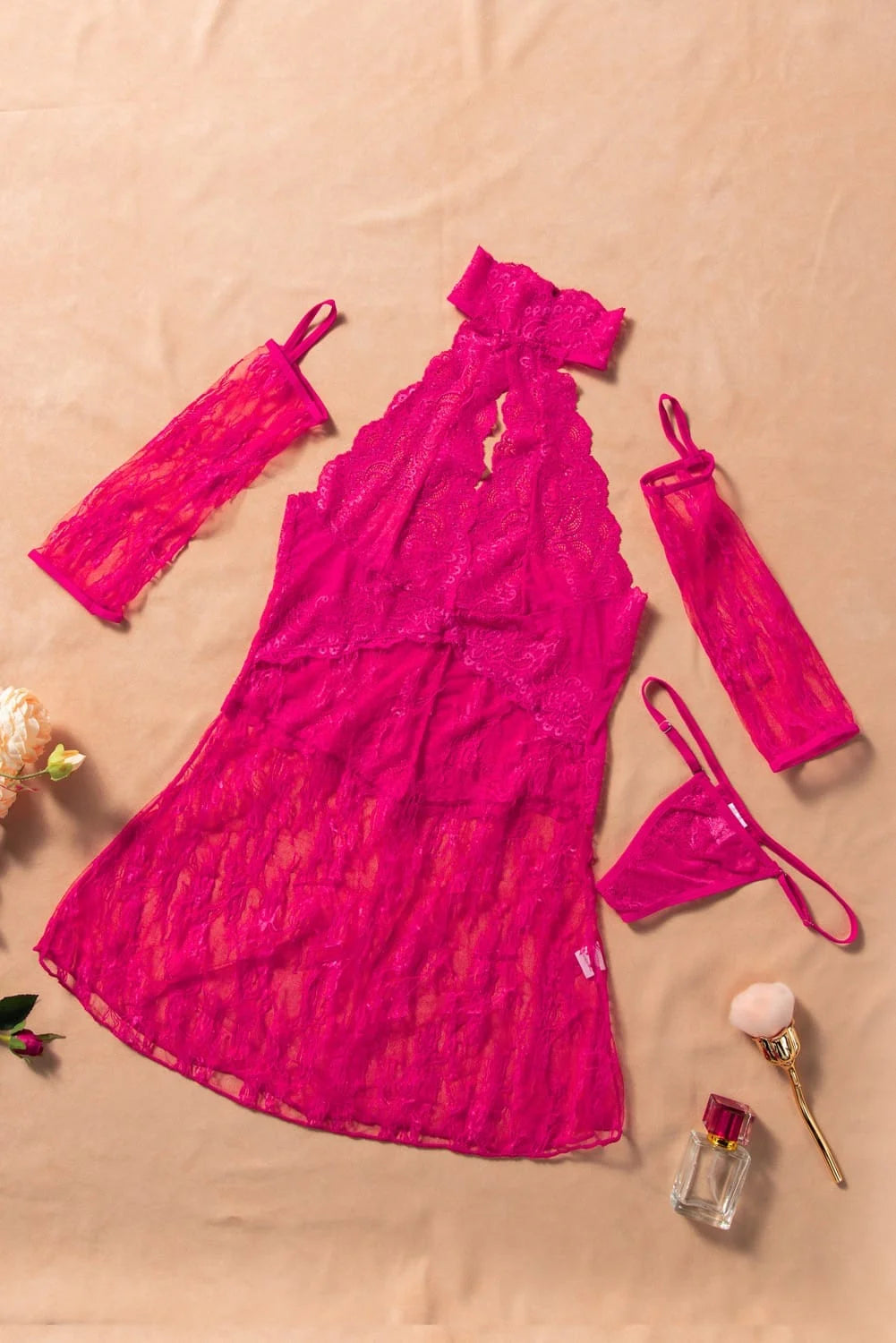 Exquisite Babydoll with Thong &amp; Gloves