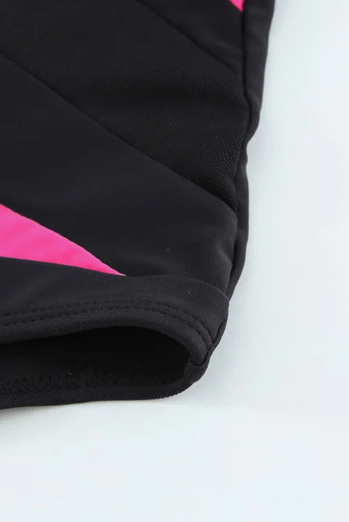 Color Block Mesh Backless One-piece Swimwear