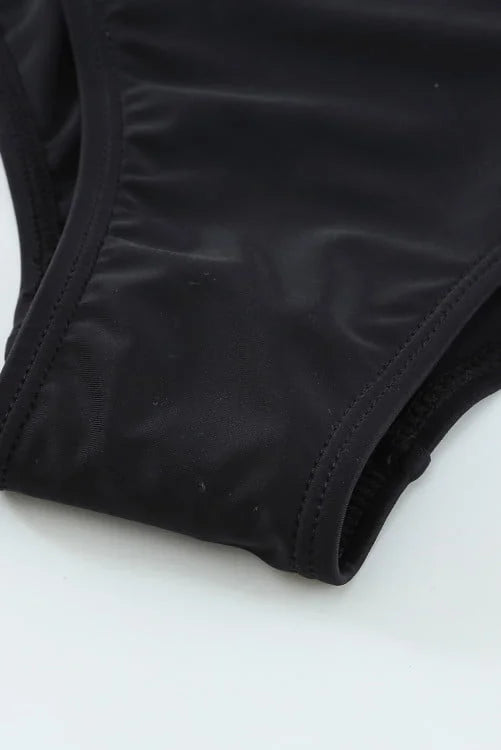 Color Block Mesh Backless One-piece Swimwear