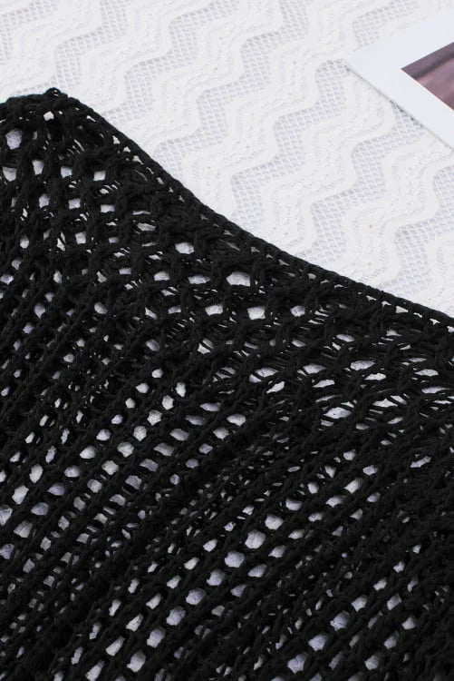 Crochet Fringe Batwing Sleeve Beach Cover Up