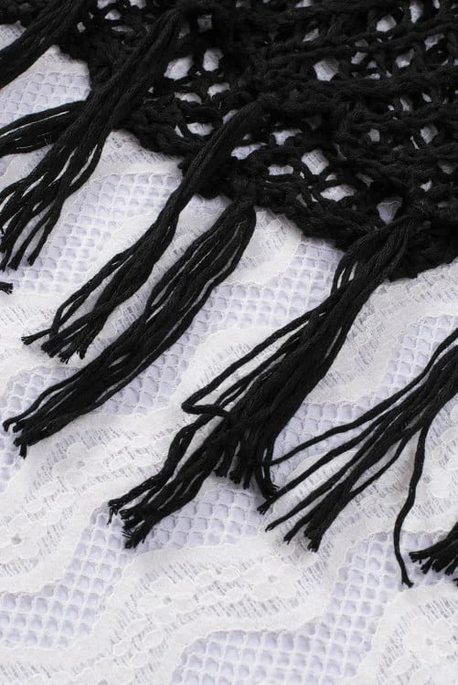 Crochet Fringe Batwing Sleeve Beach Cover Up