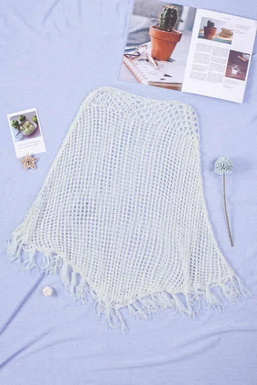 Crochet Fringe Batwing Sleeve Beach Cover Up