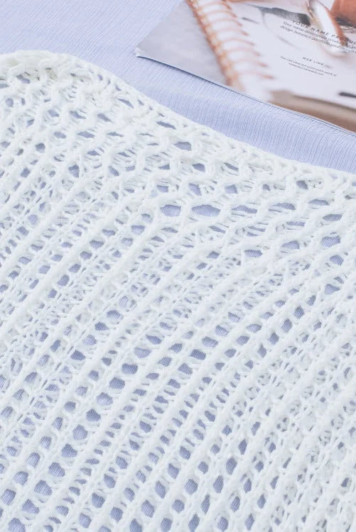 Crochet Fringe Batwing Sleeve Beach Cover Up