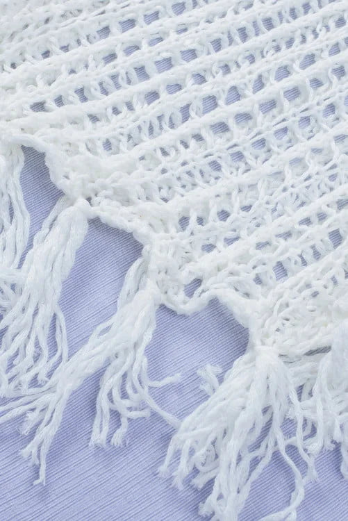 Crochet Fringe Batwing Sleeve Beach Cover Up