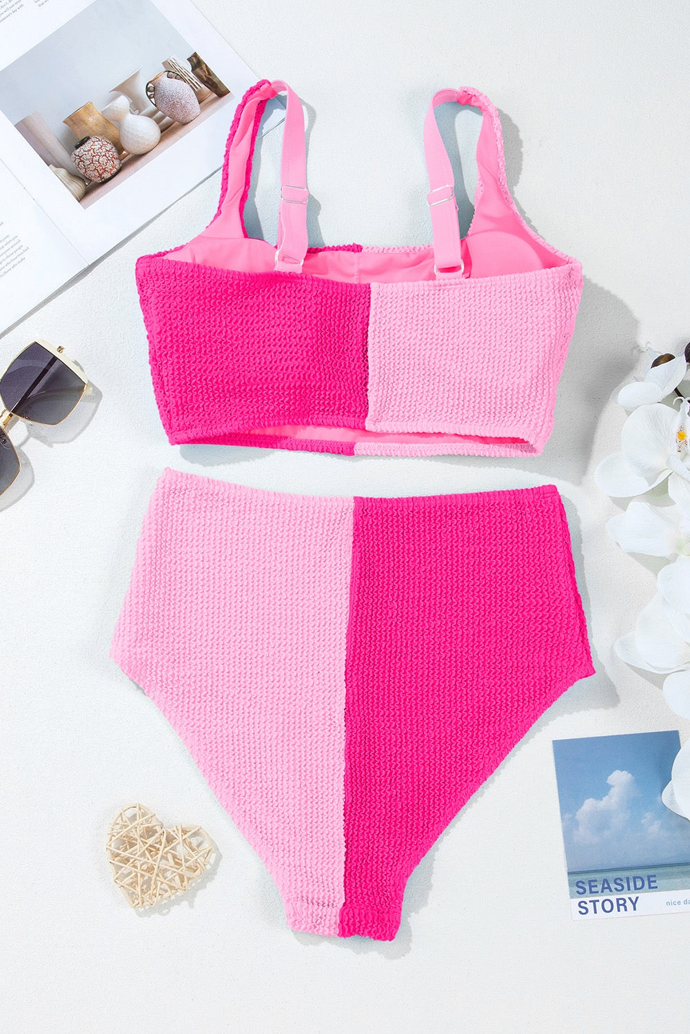 Pink Colour block High Waist Bikini