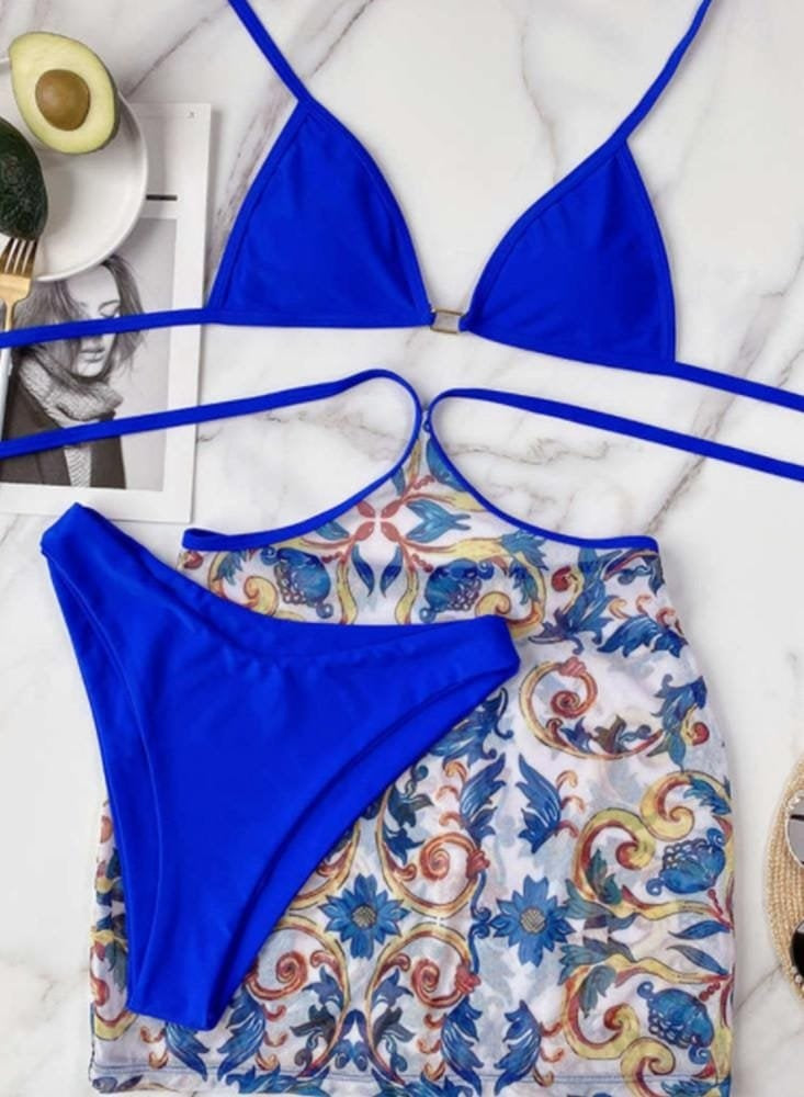 Bay Bikini Set with Floral Printed Sarong – Angel Croshet