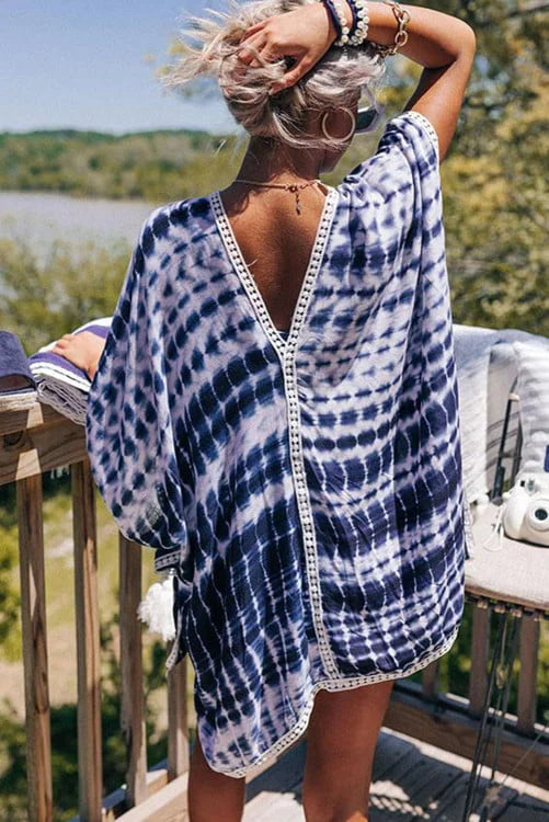 Tie-dye Batwing Sleeves Beach Cover Up