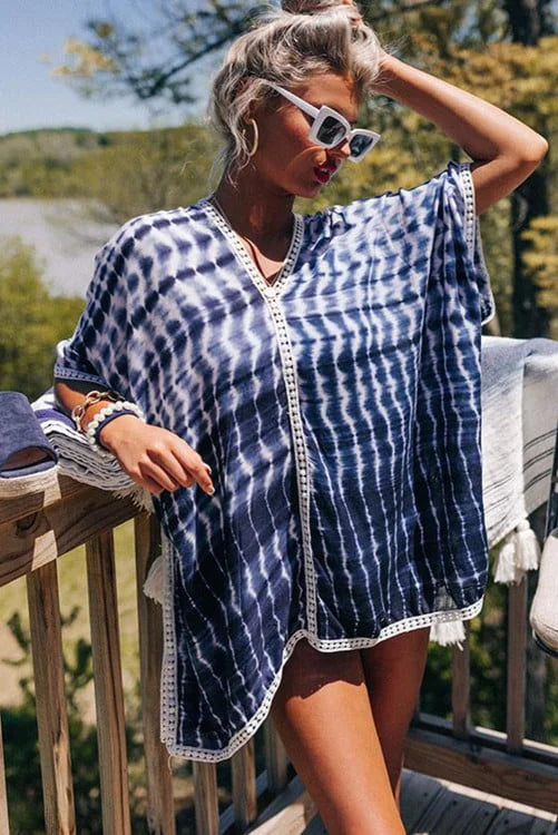 Tie-dye Batwing Sleeves Beach Cover Up